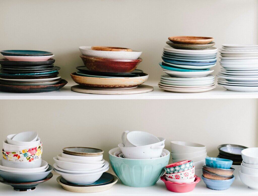 shelves of plates and dishes